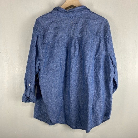 Liz Claiborne Linen Cotton Blend Coastal Button Up Down Shirt Top Blouse Blue XL - Picture 5 of 5